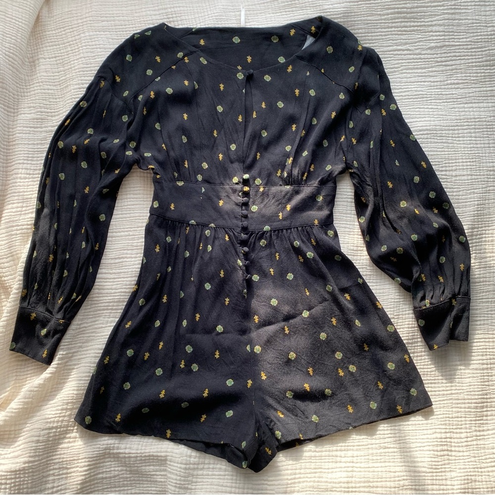 Free People Black Patterned Jumpsuit
